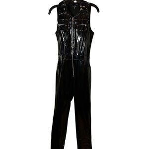 BRAND NEW!!! Fashion Nova Shiny Black Patent Sleeveless Jumpsuit